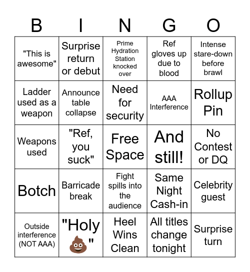 WWE Money in the Bank Bingo Card