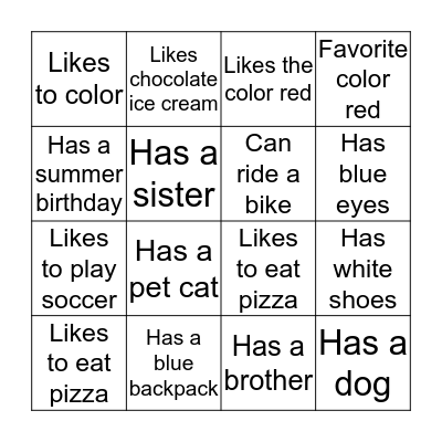 Friend Bingo Card