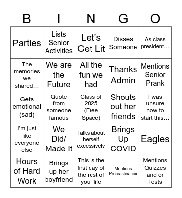 Maddy Dakin Speech Bingo Card