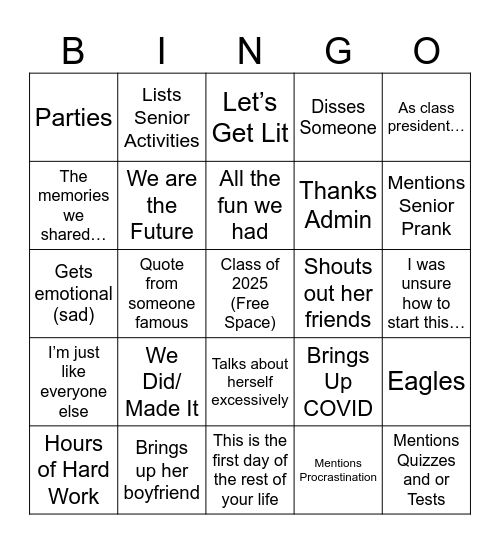 Maddy Dakin Speech Bingo Card