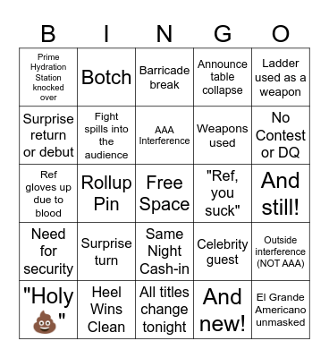 WWE Money in the Bank Bingo Card