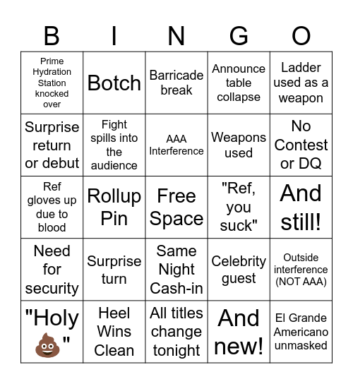 WWE Money in the Bank Bingo Card