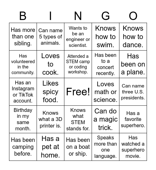 SMARTNet HUMAN NETWORKING Bingo Card