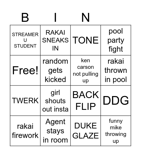 AMP POOL PARTY BINGO Card
