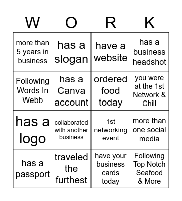 Network & Chill Bingo Card