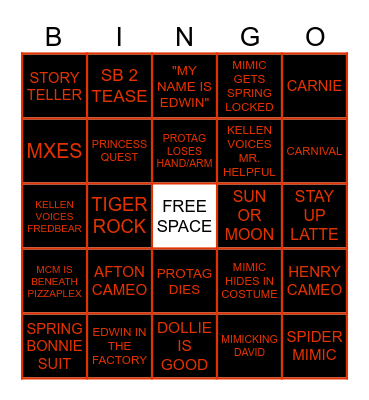 THE MIMIC Bingo Card