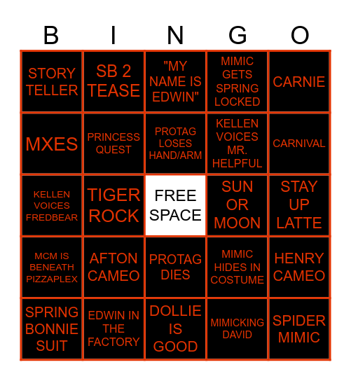 THE MIMIC Bingo Card