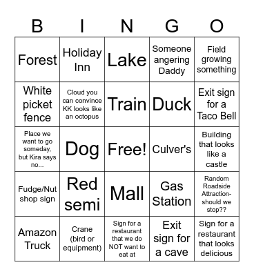 Road Trip #2 Bingo Card