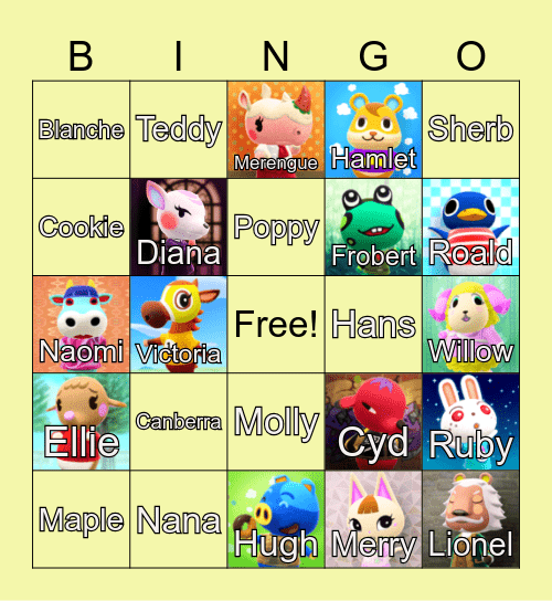 Animal Crossing Bingo Card
