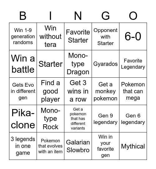 Pokemon Showdown Bingo Card