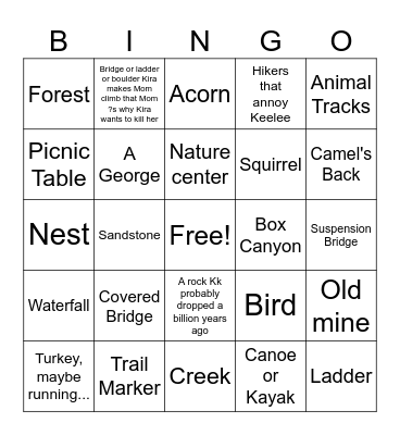 Turkey Run State Park Bingo Card