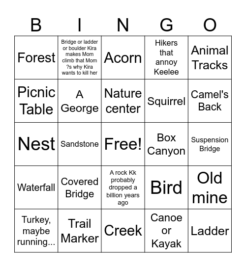 Turkey Run State Park Bingo Card