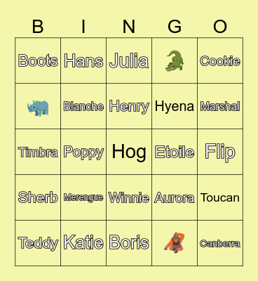 Animal Crossing Bingo Card