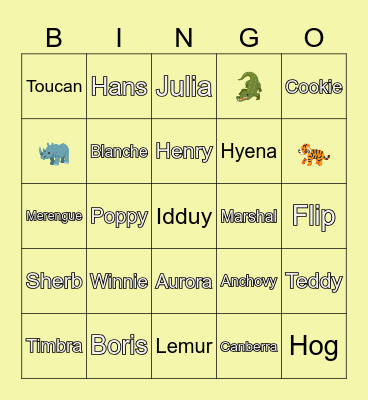 Animal Crossing Bingo Card