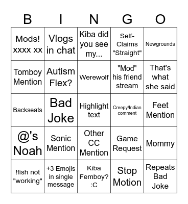 Gamebird Twitch Chat Bingo Card
