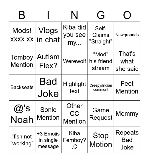 Gamebird Twitch Chat Bingo Card