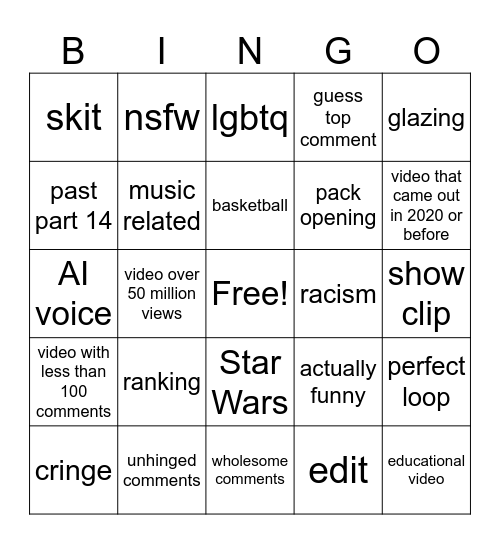 Untitled Bingo Card