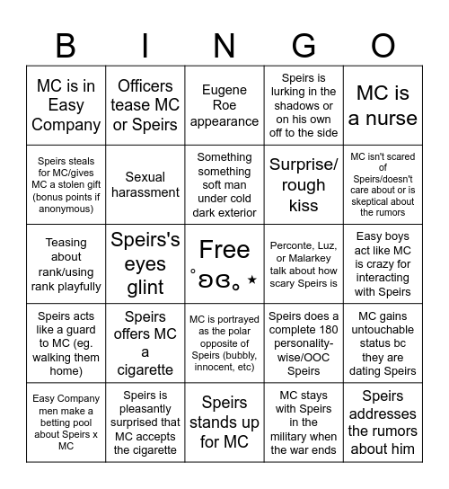 BOB Ronald Speirs Fic Trope Bingo Card
