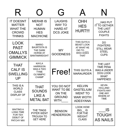 JOE ROGAN BINGO Card
