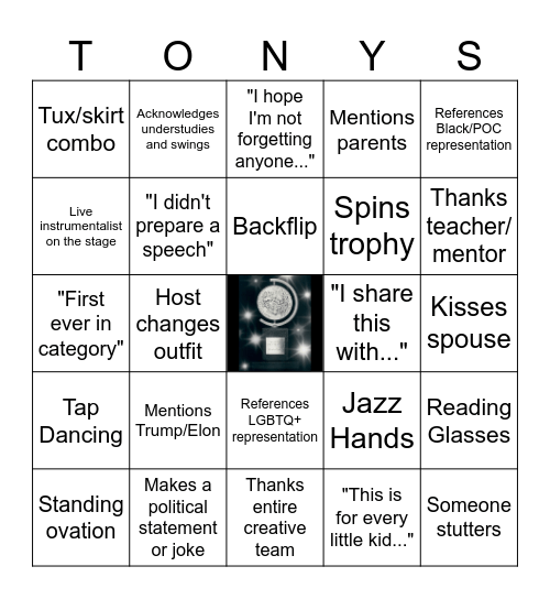 Tony Awards Bingo Card