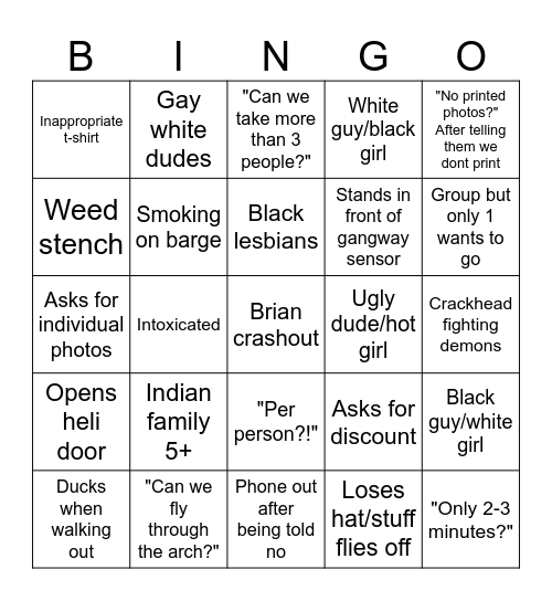 Barge Bingo Card