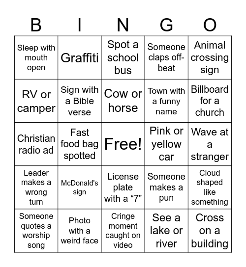 Camp Car Bingo (pics or it didn't happen) Bingo Card
