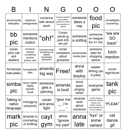 the girls bingo v2 Bingo Card