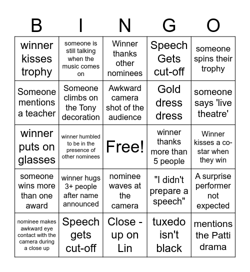 78th Tony Awards Bingo Card