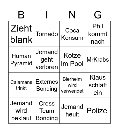 Sexico Bingo Card