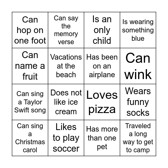 Find A Friend Who... Bingo Card