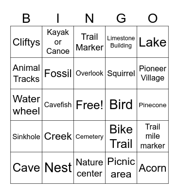 Clifty Falls/Spring Mill Bingo Card