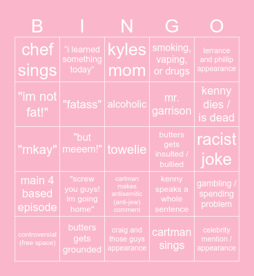 south park Bingo Card