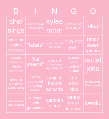south park Bingo Card