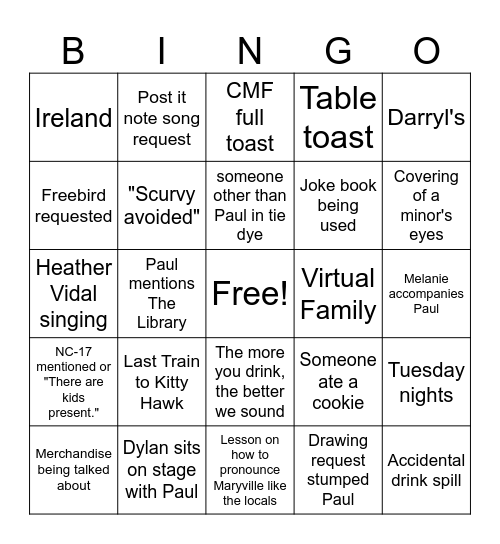 Bobalfest Bingo Card