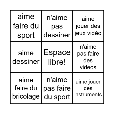 Tu aimes... Bingo Card