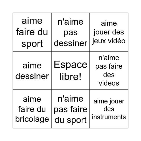 Tu aimes... Bingo Card