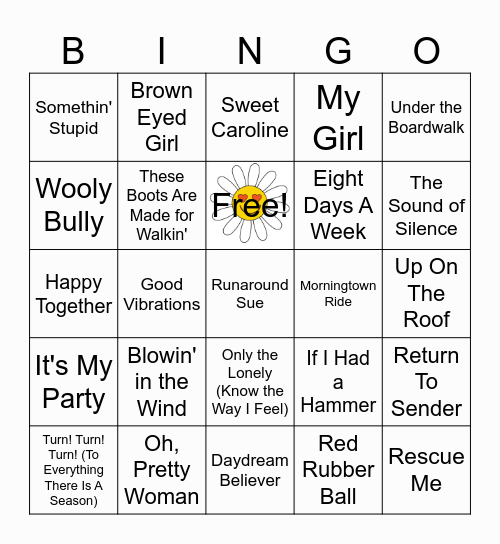 60s Bingo Card