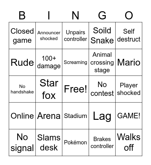 Ssbu Bingo Card