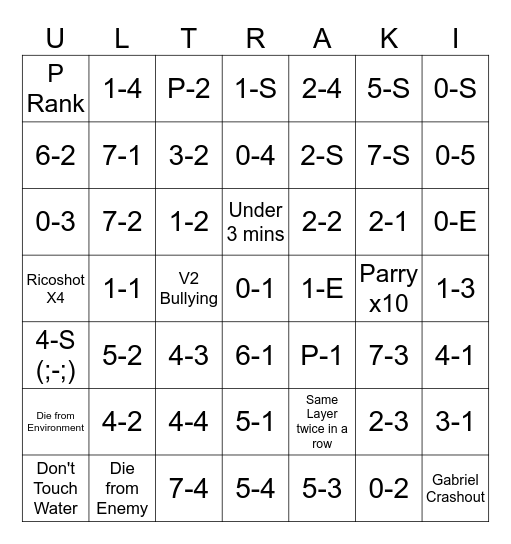 ULTRAKILL Bingo Card