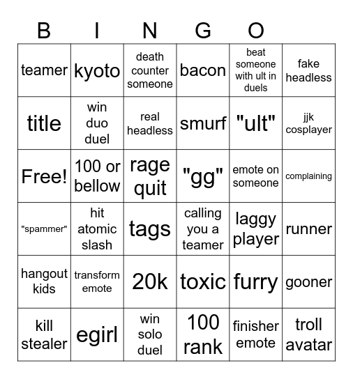 tsb bingo Card