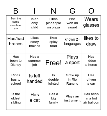 RRPD Student Police Academy BINGO Card