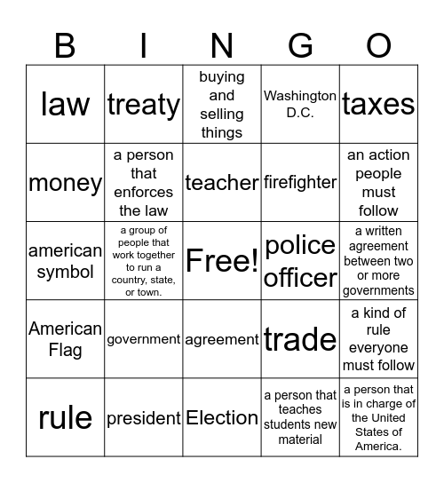Government Bingo Card