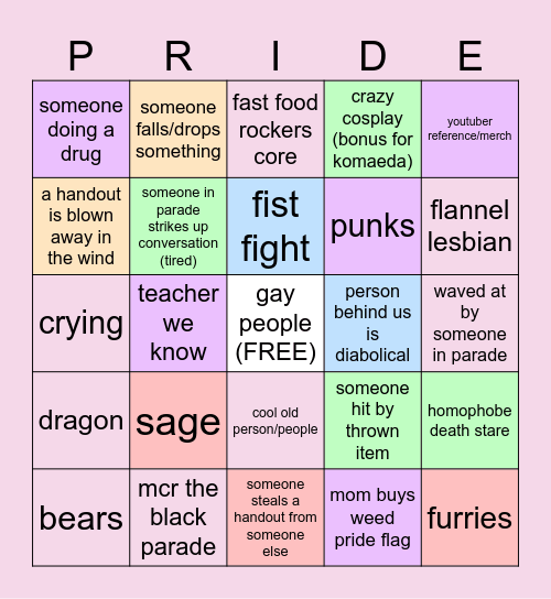 pride parade bingo Card