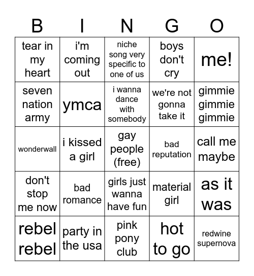 pride parade songs bingo Card