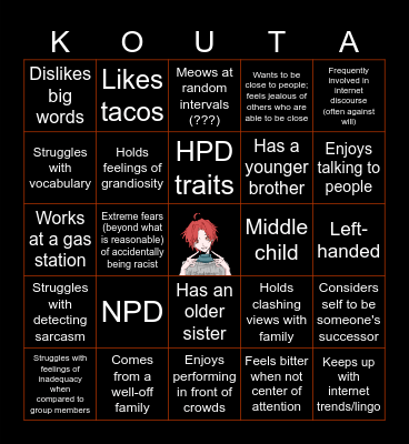 Kouta Minegishi bingo Card