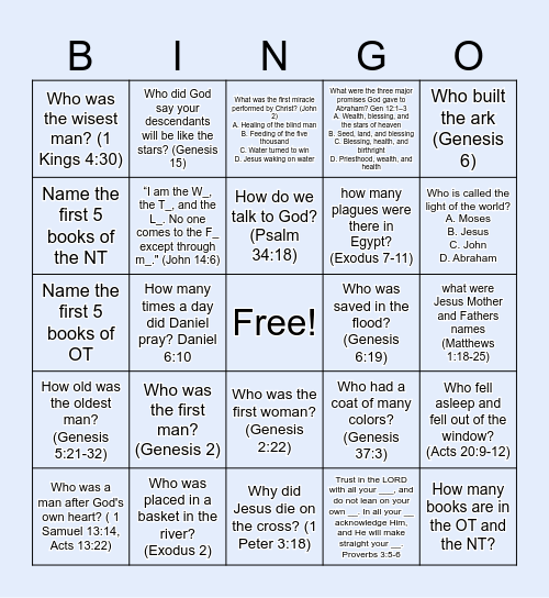 BIBLE Questions (ESV) Bingo Card