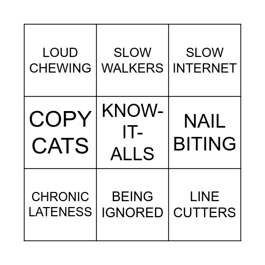 PET PEEVES Bingo Card