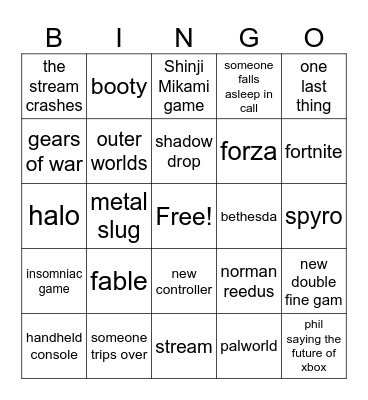 xbox showcase Bingo Card