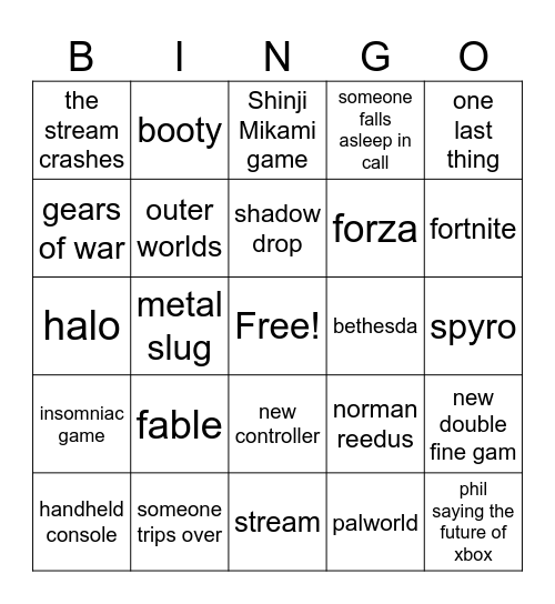 xbox showcase Bingo Card