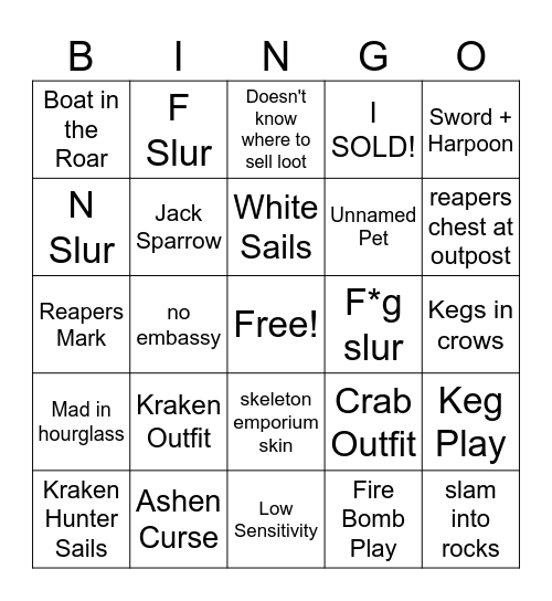 Swabbie Bingo Card